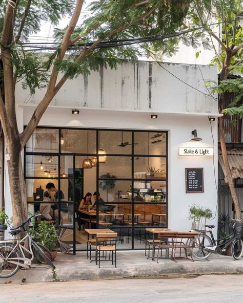 Modern Cafe Exterior, Food Containers Design, Cafe Plan, Cafe Exterior, Cafe Counter, Mini Cafe, Small Cafe Design, Modern Cafe, Cafe Shop Design