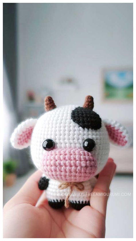 Little Cow Amigurumi Crochet Free Pattern Mini Cow Crochet Pattern Free, Free Crochet Cow Pattern, Free Cow Crochet Patterns, Amigurumi Crochet Free Pattern, 2024 Crochet, Crocheted Cow Pattern, Amigurumi Cow, Easy Crochet Animals, Animal Crochet