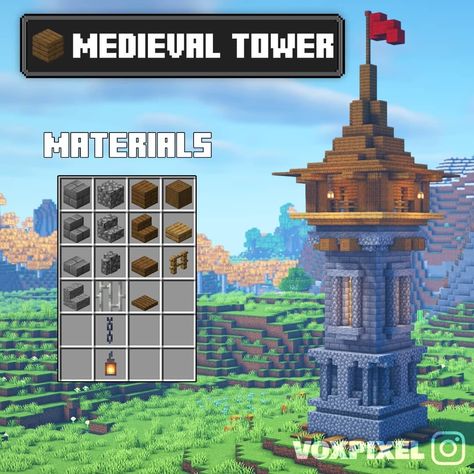 Minecraft Building Tower, Minecraft Skeleton Farm Design, Minecraft Snowman Build, Guard Tower Minecraft, Tower Ideas Minecraft, Minecraft Canal City, Barracks Minecraft, Minecraft Building Ideas Tower, Most Minecraft