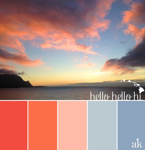 Hawaiian-sunset-inspired color palette ... Apartment Color Schemes, Sunset Color Palette, Hawaiian Sunset, Red Colour Palette, Color Palate, Design Seeds, Sunset Colors, Color Inspo, Colour Schemes