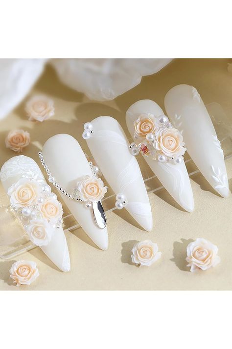 30 Pcs 3D Flowers Nail Art Charms Rhinestones Kit,Acrylic Yellow White Camellia Rose Flower 3D Charms Pearl Nail Rhinestones Round Pearls for Nail Art Designs Valentine&#39;s Day Nails DIY Accessories 3d Rose Nails, 3d Rose Nail Art, Flower Parts, Flowers Nail Art, Charm Nail, Valentines Nail, Pearl Nail, Korean Nail, New Nail Art Design