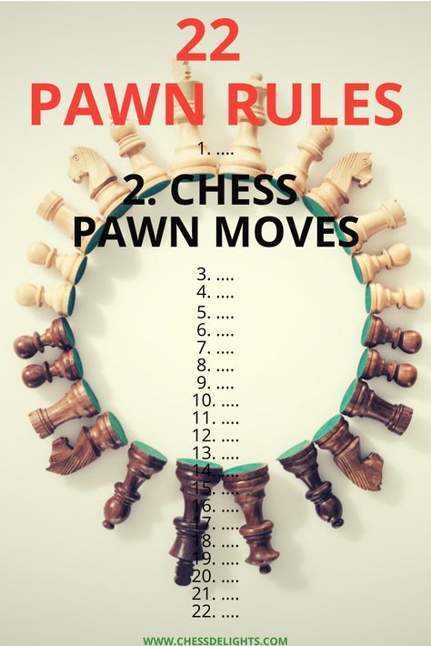 Beginners should learn 22 chess pawn rules. Number 2 is the chess pawn moves, there are 21 pawn rules that you should also know! #chesspawnrules #chesspawnmoves #chessdelights #chessrulesforbeginners #chessrules #pawnrules Chess Rules For Beginners, Chess Guide, Learning Chess, Chess Basics, Chess Tricks, Chess Rules, Massage Ideas, Wizard Chess, Improve Brain Power