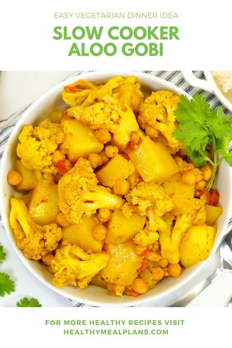 Dinner Recipe For One, Gobi Masala, Gobi Recipes, Vegan Slow Cooker Recipes, Vegetarian Slow Cooker Recipes, Vegan Crockpot, Cauliflower Potatoes, Vegan Slow Cooker, Aloo Gobi