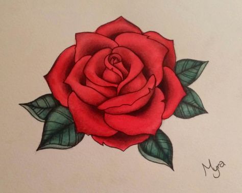 Rose Drawing Color, Rose Flower Drawing Design, Red Roses Drawing, Red Rose Tattoo Design, Drawings Of Roses, Red Rose Drawing, Realistic Rose Drawing, Realistic Rose Tattoo, Rose Outline