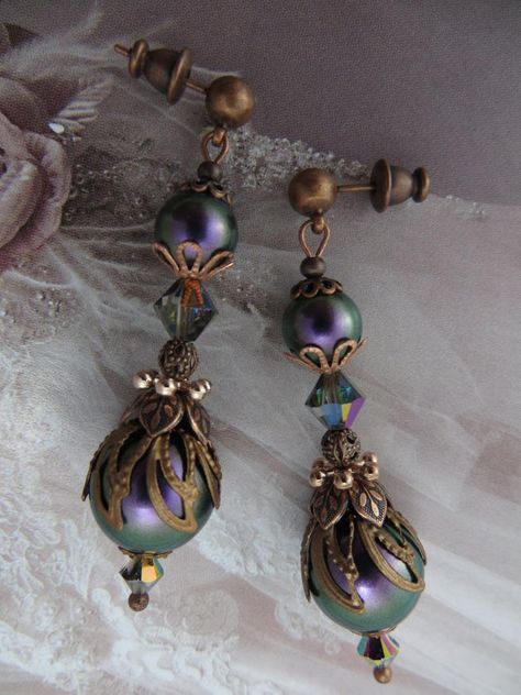 Victorian Earrings Antiques, Wedding Earrings Vintage, Crystal Pearl Earrings, Victorian Earrings, Copper Decor, Romantic Gifts For Her, Versatile Jewelry, Purple Pearl, Unique Gifts For Women