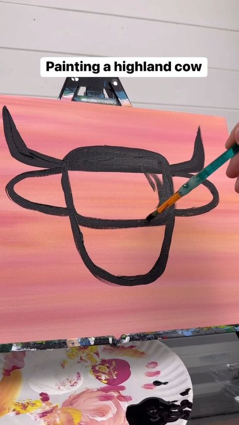 [clip] Painting the shape of a highland cow! #art #highlandcow #diy #howto #painting #tutorials #underpainting | Emily Seilhamer Art | Emily Seilhamer Art · Original audio Highland Cow Rock Painting, How To Paint Cow Print, How To Paint A Highland Cow, How To Draw A Highland Cow, Highland Cow Pictures, Highland Cow Painting, Highland Cow Art, Cow Drawing, Plus Size Summer Fashion