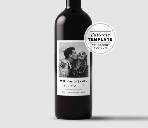 Wine Labels, Photo Wine Label Template, Minimalist Wedding Favor, Custom Wine Label, Personalized Gift, Wine Gift Label 001 Mr White - Etsy Custom Wine Labels Wedding, Anniversary Wine Labels, Personalize Wine Bottle Labels, Photo Wine Label, Custom Wine Bottle Labels, Custom Wine Label, Wine Label Template, Custom Wine Bottles, Personalized Wine Labels