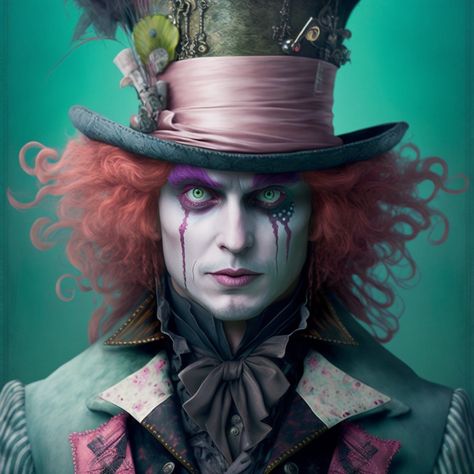 Alice In Wonderland Art Mad Hatter, Alice In Wonderland Face Character, Alice In Wonderland Hatter, Scary Mad Hatter, Female Mad Hatter Art, Mad Hatter And Cheshire Cat, Mad Hatter Dress, Alice In Wonderland Makeup, Wonderland Makeup