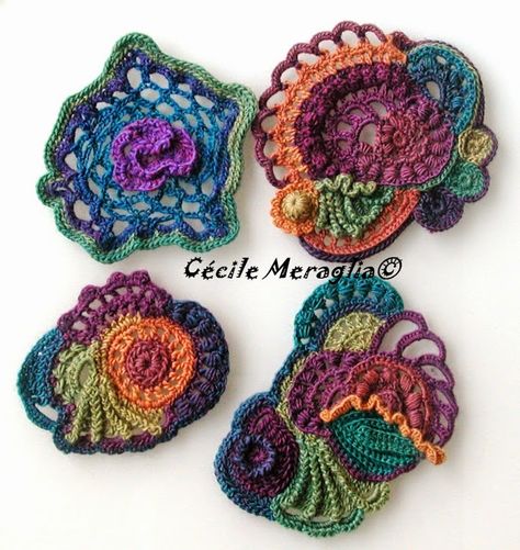 Granny Circles Crochet, Crochet Scrumble, Cactus En Crochet, Crochet Brooches, Írska Čipka, Art Au Crochet, Crochet Freeform, Irish Crochet Motifs, Crochet Brooch