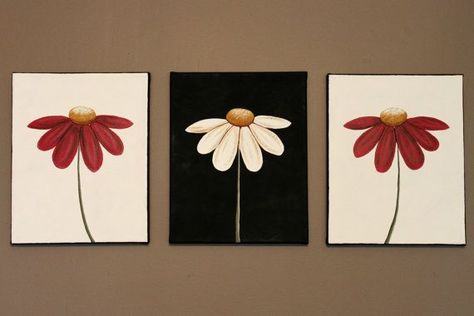 Multi Canvas Painting, Flowers Daisies, Acrylic Painting Flowers, Small Canvas Paintings, Canvas Painting Tutorials, Soyut Sanat Tabloları, Forever Flowers, Easy Canvas Painting, 수채화 그림