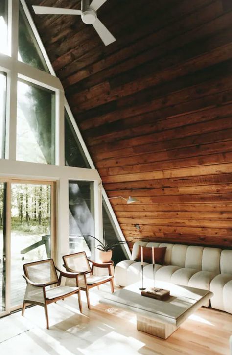 make mine an a-frame. A-frame Interior, Upstate House, Inviting Interiors, Cabin Renovation, Old Cabins, Bathroom Console, A Frame Cabins, Cabin Retreat, Minnesota Travel