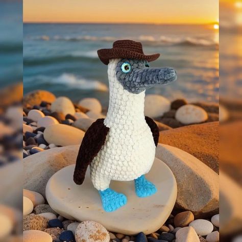 Crochet blue-footed booby, crochet bird pattern, plush Amigurumi pattern Blue Footed Booby Bird Crochet, Booby Bird, Bird Crochet, Bird Plush, Crochet Bird, Crochet Bookmark Pattern, Bird Stand, Crochet Birds, Crochet Bookmarks