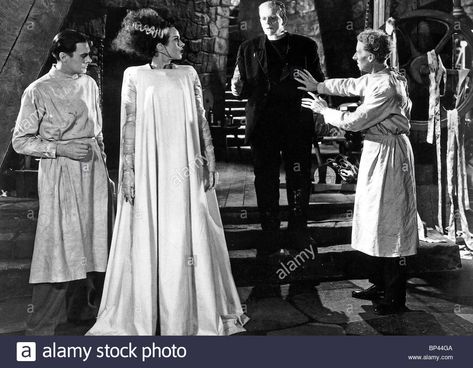 COLIN CLIVE ELSA LANCHESTER BORIS KARLOFF & ERNEST THESIGER BRIDE OF Stock Photo, Royalty Free Image: 30824202 - Alamy Boris Karloff Frankenstein, Bride Of Frankenstein Costume, Frankenstein Film, Elsa Lanchester, Frankenstein Costume, Dr Frankenstein, Bride Costume, The Creeper, Boris Karloff