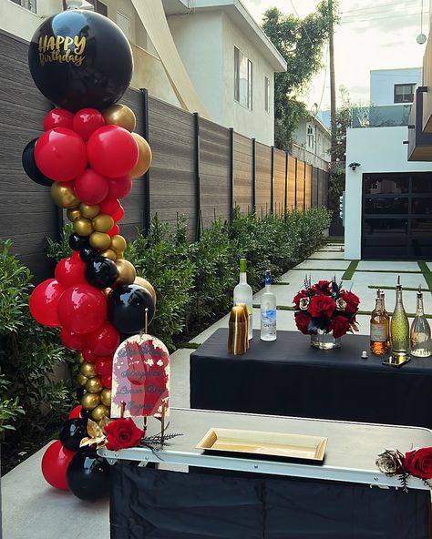 ❤️Happy Birthday ❤️Tannoa🍾Too many More Years 🍾🍾 #balloon #balloon #decor #decoration #black #gold #red #balloonarch #garland #pillar #column #elegant #elegance #magecballoondecor #party #planning #rentals #partyrental #losangeles #eventplannerlosangeles #rental #bday #birthday #birthdaygirl #birthdayparty #garland #balloongarland Red Black And Gold Birthday Theme, Black And Gold Birthday, Red Party Decorations, Black N Red, Moms Birthday, Gold Birthday Party, Balloon Centerpieces, Red Party, Balloon Columns