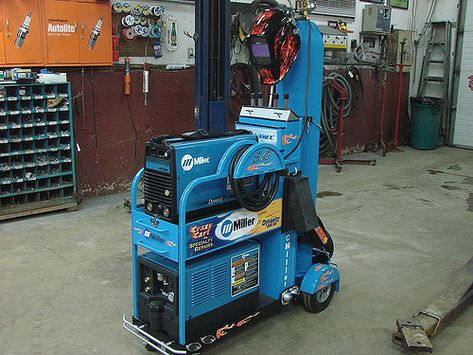 Miller Dynasty Crazy Cart | by hondadudecanada Miller Welding, Welding Gear, Welding Machines, Vintage Gas Pumps, Welding Shop, Welding Cart, Metal Fab, Automotive Repair Shop, Welding And Fabrication