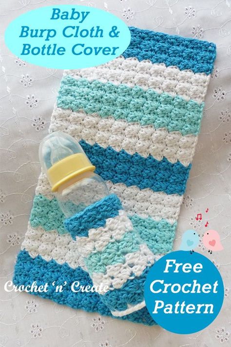 Crochet Baby Diaper Cover Free Pattern, Crochet Baby Bottle Cover, Baby Burp Cloths Diy Free Pattern, Crochet Burp Cloth Pattern Free, Crochet Bibs Free Pattern, Crochet Burp Cloth, Crochet Baby Accessories, Crochet Baby Gifts Free Pattern, Crochet Ideas For Baby