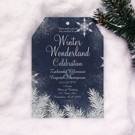 $3.10 | Silver blue snowflake wedding winter wonderland #snowflake, navy blue, forest, falling snow, watercolor christmas, silver, winter wonderland, christmas wedding, winter weddings, silver and navy blue weddings Wedding Winter Wonderland, Elegant Winter Wedding Invitations, Silver Winter Wedding, Winter Wonderland Wedding Theme, Navy Blue Wedding Theme, Snow Watercolor, Winter Wonderland Invitations, Wonderland Wedding Theme, Wonderland Invitation