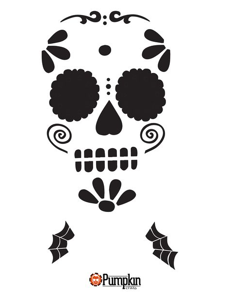 Sugar Skull Pumpkin Stencil, Pumpkin Carving Stencils Easy, Sugar Skull Stencil, Sugar Skull Pumpkin, Skull Template, Sugar Skull Painting, Halloween Pumpkin Stencils, Skull Stencil, Halloween Pumpkin Carving Stencils