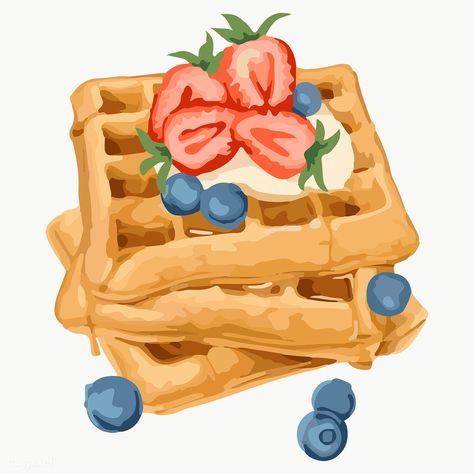 Female Digital Art, Sticker Overlay, Food Illustration Design, Recipe For Breakfast, Pancake Art, Waffle Recipe, Peach Background, Food Illustration Art, Watercolor Food