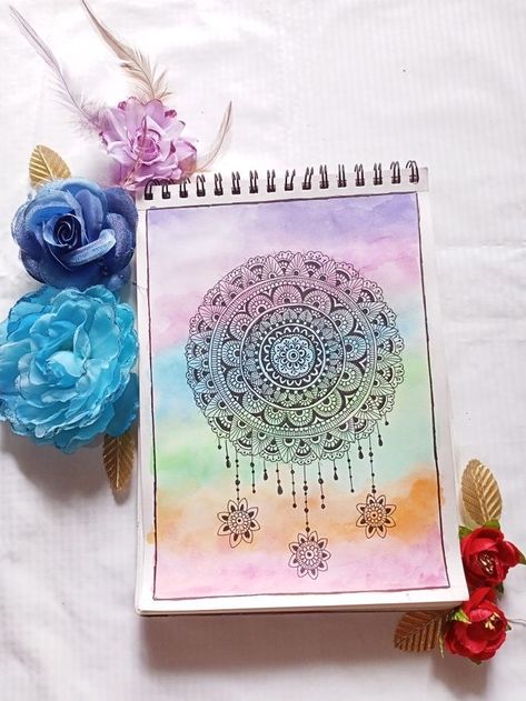 Background For Mandala Art, Mandala Art With Watercolor Background, Mandala Drawing Ideas Creative Beautiful, Mandala Watercolor Painting, Small Mandala Art, Watercolor Mandala Art, Aesthetic Mandala Art, Watercolour Mandala, Mandala Drawing Ideas