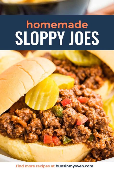 Homemade sloppy joes are nearly as easy as using the canned sauce, but they taste oh so much better! Kids and adults both love this sloppy joe recipe with my sweet and tangy sauce. Pile on some pickles and serve alongside some potato chips. Homemade Sloppy Joes Recipe, Hamburgers Recipes, Joe Sandwich, Sloppy Joe Recipe Easy, Homemade Sloppy Joe Recipe, Sloppy Joes Sandwich, Sloppy Joe Recipe, Sloppy Joes Easy, Loose Meat Sandwiches