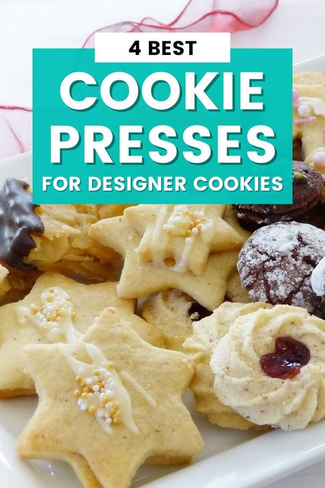 Do you want to whip up pretty treats for your family and friend this holiday? Check out these best cookie presses to up your holiday cookie decorating game. Holiday Cookie Decorating, Cookie Presses, Designer Cookies, Cute Shapes, Cookie Decorating Party, Cheese Straws, Ice Cake, Spritz Cookies, Icing Tips