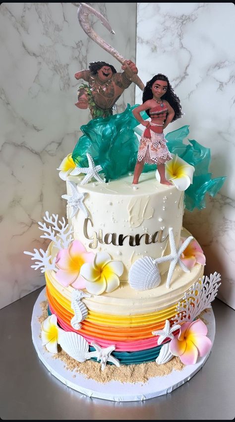 Moana inspired birthday cake (_cakesbykaren-Instagram) Moana Cake Design, Moana Birthday Cake, Bolo Moana, Moana Cake, Moana Theme, Plus Wedding Dresses, Moana Birthday Party, Moana Party, Moana Birthday