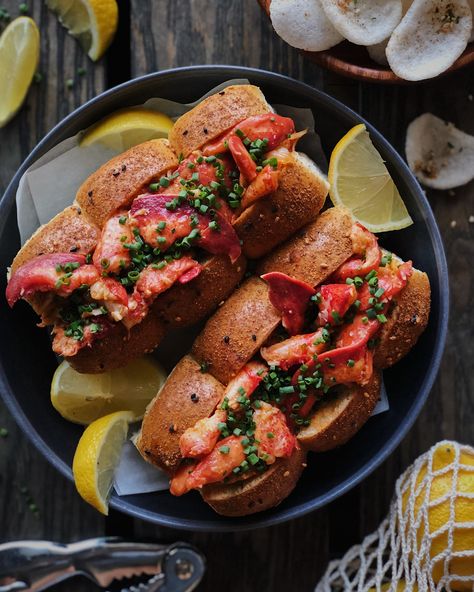 Spicy Lobster Rolls with Smoky Maple Butter — Lily Morello Lobster Roll Aesthetic, Spicy Lobster, Burst Tomatoes, Spicy Butter, Lobster Roll Recipes, Turkish Eggs, Thanksgiving Foods, Grilled Oysters, Maple Butter