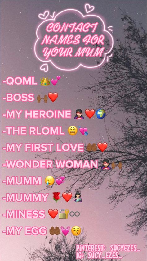 Names, contacts, mother, mum, emojis, aesthetic, iPhone, Instagram, love. Contact Names For Mother In Law In Phone, Aesthetic Contact Names For Mom, Contact Names For Daughter, Names To Save Your Mom On Phone, Names For Mom In Phone Contact, Contact Names For Uncle, Phone Contact Names Ideas For Mom, Mom Names For Contacts, Mom Contact Names