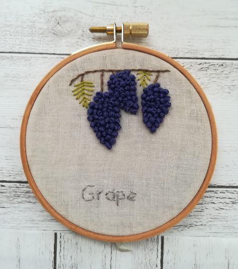 Grapes Embroidery, Grape Embroidery, Wine Embroidery, Grape Bunch, Raisin, Embroidery Patterns, Hand Embroidery, Grapes, Cross Stitch