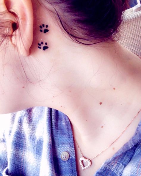 Paw Behind Ear Tattoo, Pawprint Tattoo Behind Ear, Ear Tattoo Paw Print, Paw Print Tattoo Behind Ear, Pawprint Tattoos, Pawprint Tattoo, Ear Tattoos, The Ear, Tattoos Ideas