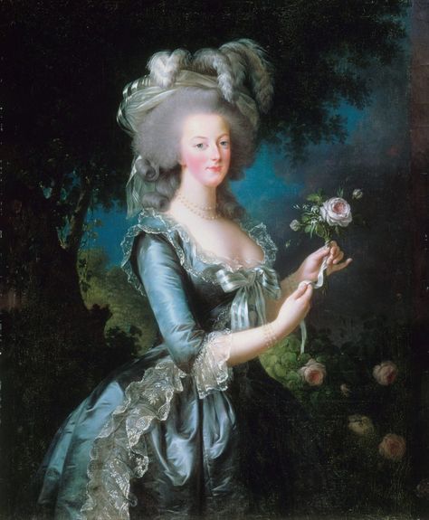 Marie Antoinette with a Rose Fashion History Timeline, Street Banners, Royal History, French Royalty, Rococo Fashion, Evolution Of Fashion, Rose Art, Louis Xvi, Marie Antoinette