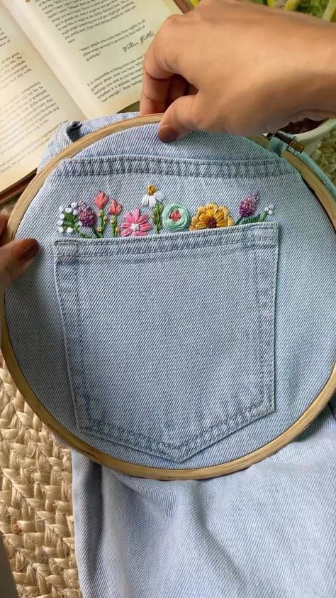 Akshata jain on Instagram: “Embroidery is my Kinda Therapy 😇✨ . . . . . . . . #embroidery #embroiderylettering #embroideryart #embroiderydesign #embroideryartist…” Jeans Embroidery Ideas, Therapy Embroidery, Jeans Embroidery, Embroider Ideas, Denim Embroidery, Men Stylish Dress, Hand Embroidery Art, Hand Embroidery Design, April 15