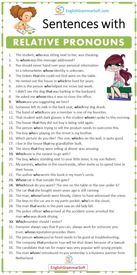 Sentences with Relative Pronouns (55 Examples) Pronoun Sentences, Independent Clause, English Grammar Games, Pronoun Examples, Ingles Kids, Business Writing Skills, Subject Object, Basic English Sentences, Relative Pronouns