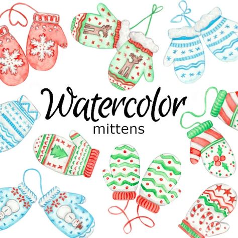 goodfairyclipart - Etsy Canada Watercolor Mittens, Christmas Gloves, Painted Christmas Cards, Colorful Birthday Party, Watercolour Illustration, Colorful Birthday, Png Graphics, Sketch Painting, On The Farm