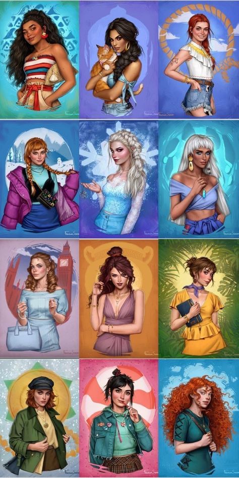 Modern Disney Princess, Princesas Disney Anime, Modern Disney Characters, Disney Princess Cartoons, Disney Princess Artwork, Disney Princesses And Princes, Disney Princess Fan Art, All Disney Princesses, Disney Princess Modern