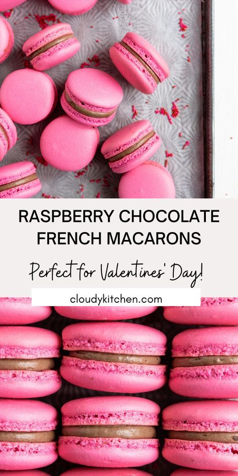 Chocolate Raspberry Macarons, Raspberry Dark Chocolate, Macarons Chocolate, Raspberry Macarons, Chocolate Swiss Meringue Buttercream, Macaron Recipes, Macaron Template, Buttercream Filling, Homemade Pastries