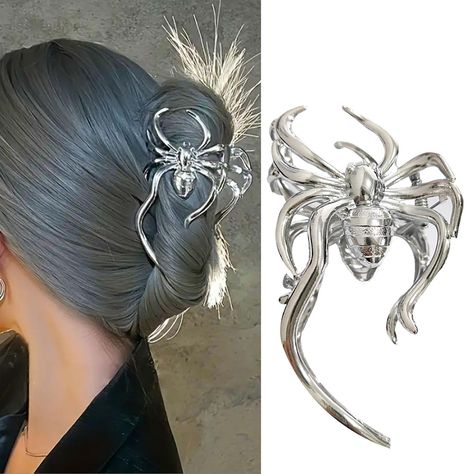 PRICES MAY VARY. Unique Design: Our punk-style spider metal hair claw clip features a lifelike spider design that stands out, making it the perfect choice for showcasing your individuality. Shimmering Silver: The silver metal material radiates a unique shine, adding a touch of fashion to your hairstyle, suitable for various occasions. Versatile Application: Beyond being a hair accessory, it can also serve as Halloween decoration, enhancing the festive atmosphere with its multi-purpose design. St Silver Hair Accessory, Halloween Hair Clips, Metal Hair Clip, Halloween Accessories Hair, Hair Grips, Trendy Hairstyle, Hair Claw Clips, Metal Hair Clips, Metal Hair