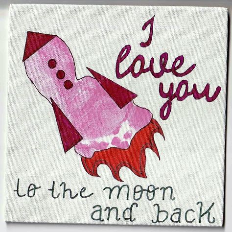 Valentines Day rocketship footprint craft for babies or kids February Art For Babies, Foot Print Valentines Cards, Infant Valentine Art Ideas, February Crafts For Babies, Valentines Day Infant Art, Infants Valentines Crafts, Valentine Art For Infants, Valentine’s Day Footprint Craft, Nicu Valentines Crafts