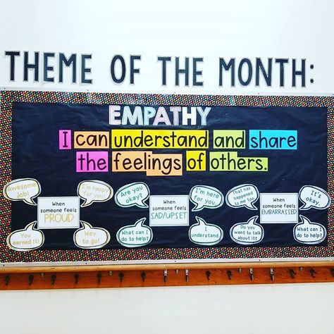 New month, new bulletin board theme: Empathy 😊 Anyone else do school wide PBIS themes? Square shaped 👀, 👂and ❤ from @especiallyeducation… Monthly Character Traits, Character Trait Bulletin Board, Monthly Character Traits Bulletin Boards, Character Traits Project 3rd Grade, Character Traits Mentor Text 3rd Grade, School Counselor Bulletin Boards, Counselor Bulletin Boards, Counseling Bulletin Boards, Teaching Empathy