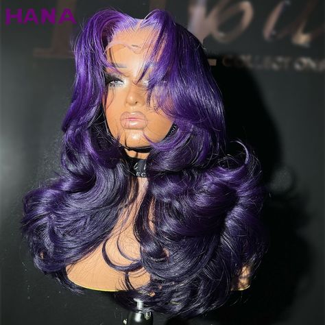 13x6 Dark Purple Lace Front Human Hair Wig Brazilian 13X4 Lace Frontal Wig Pre-Plucked Long Body Colored Lace Wigs, Purple Lace Front, Lace Front Human Hair, Frontal Wig, Human Hair Wig, Purple Lace, Lavender Color, Lace Frontal Wig, Frontal Wigs