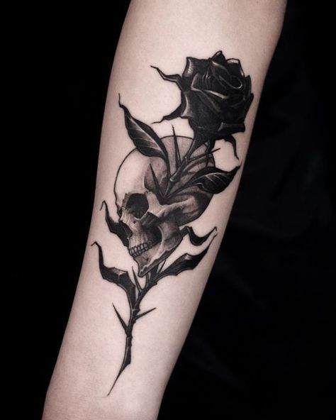 40+ Amazing Black Rose Tattoo Ideas|#tattoo #handtattoo #tattoos #rosetattoo #tattoorose 531 Dark Roses Tattoo, Rosen Tattoo Frau, Skull Rose Tattoos, Rose Tattoos For Women, Black Rose Tattoos, Wicked Tattoos, Dark Art Tattoo, Stylist Tattoos, Women Design