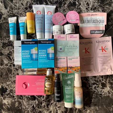 All Have Never Been Opened Or Used 2 No7 Hydraluminous+ Day Gel - 5ml/.16fl Oz Each Bubble Day Dream Tone And Texture Serum - 5ml/.17fl Oz 2 Ultra Repair Cream - 1oz/28.3g Each 2 Clean It Zero Original Cleansing Balm - 3ml/.10floz Each 2 Kiehls Ultra Facial Cream - 7ml/.25floz Each Sol Janeiro Beija Flor Elasti-Cream - 7.5ml/.25floz Philosophy Hyaluronic Glow Moisturizer - 7ml/.23floz 2 Neutrogena Hydro Boost Water Gel - 14ml/.5floz Each 2 Good Molecules Hyaluronic Acid Serum - 30ml/1floz Each T Bubble Day, Elasti Cream, Kerastase Genesis, Neutrogena Hydro Boost Water Gel, Hydro Boost Water Gel, Ultra Repair Cream, Glow Moisturizer, Good Molecules, Hydro Boost