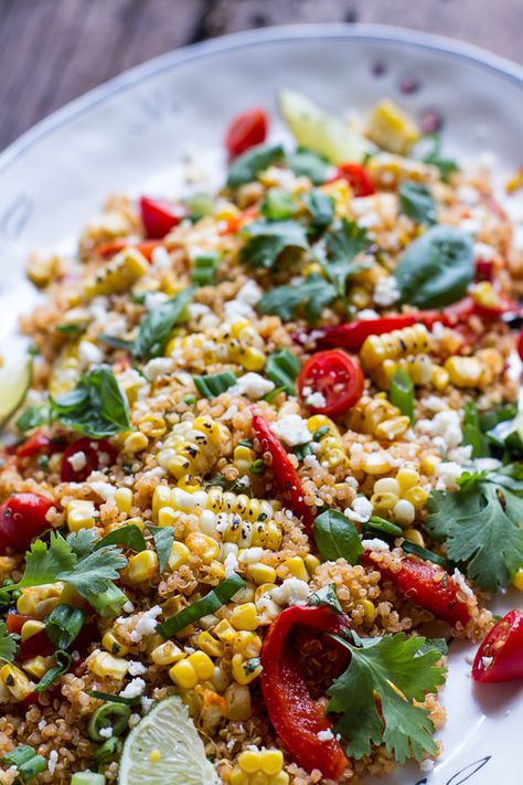 Summer Grilled Mexican Street Corn Quinoa Salad Corn Quinoa Salad, Grilled Mexican Street Corn, Corn Quinoa, Mexican Corn Salad, Vegetarian Bbq, Grilled Corn Salad, Quinoa Salat, Corn Salad Recipes, Mexican Street Corn