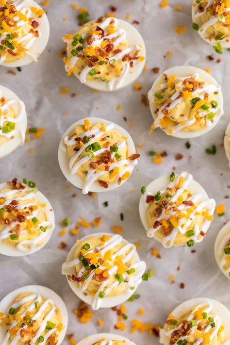 Potato Loaded, Deviled Eggs With Bacon, Eggs With Bacon, Mixture Recipe, Deviled Eggs Recipe Easy, Bbq Appetizers, Devilled Eggs Recipe Best, Deviled Eggs Recipe Classic, Best Deviled Eggs