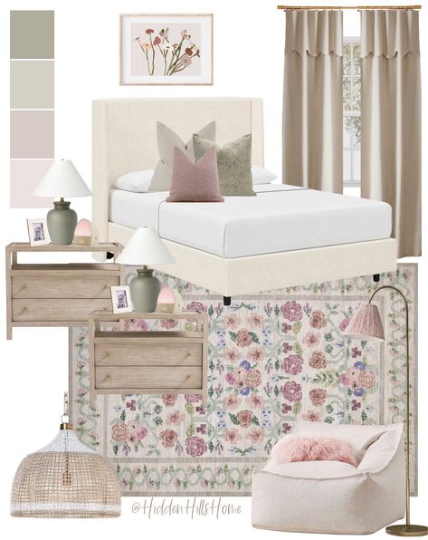 Pre Teen Bedroom Ideas, Girls Farmhouse Bedroom, Girls Room Mood Board, Pre Teen Girls Room, Copenhagen Room, Girls Room Decor Ideas, Girls Bedroom Design, Tilly Upholstered Bed, Decor Mood Board