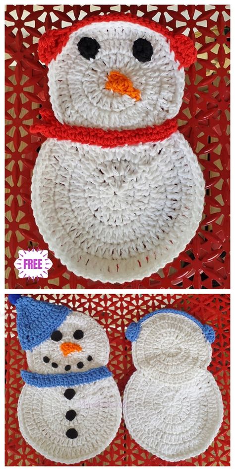 Crochet Flat Snowman Dishcloth Free Crochet Patterns Crochet Towel Holders, Crochet Towel Topper, Crochet Flats, Crochet Snowman, Confection Au Crochet, Crochet Towel, Crochet Dishcloth, Dishcloth Pattern, Crochet Kitchen