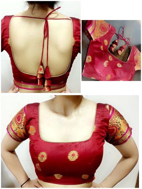 Deep neck blouse Blouse Deep Neck Design, Deep Neck Blouse Designs, Trendy Blouse Patterns, Deep Neck Blouse, Neck Blouse Designs, Desi Clothing, R Design, Indian Blouse, Blouse Models