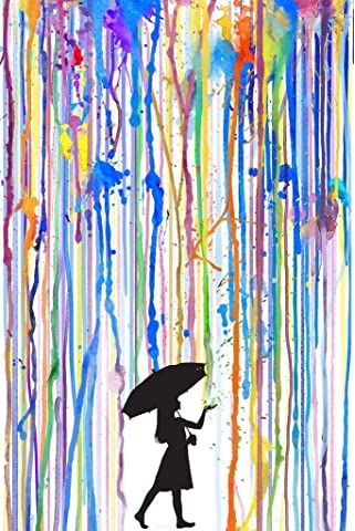 Rain Poster, Optical Illusion Paintings, Girl With Umbrella, Illusion Paintings, Trippy Wall Art, Trippy Wall, Giant Poster, Art Optical, Rainbow Rain