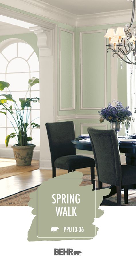 Behr Spring Walk, Behr Trailing Vine, Behr Pistachio Paint, Behr Calming Green Paint Colors, Behr Paint Colors 2022 Green, Spring Walk, Colorful Inspiration, Yellow Paint Colors, Color Of The Month